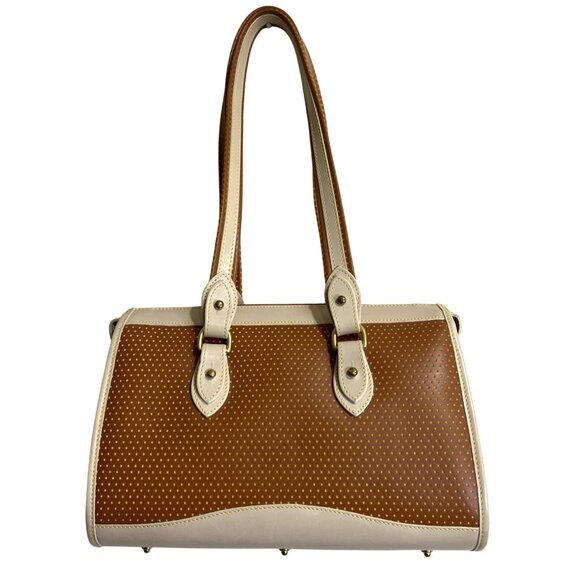 Dooney Bourke Cabrio Leather Perforated Leather Shoulder Bag Polka Dot Tan Beige - Picture 3 of 9